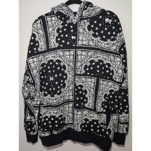 Dogg Supply By Snoop Black White Paisley Fleece Bandana Style Mens‎ Hoodie Large